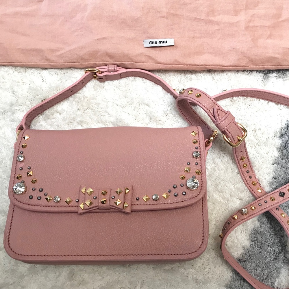 Prada Miu Miu Pink Madras Jeweled Crossbody Bag